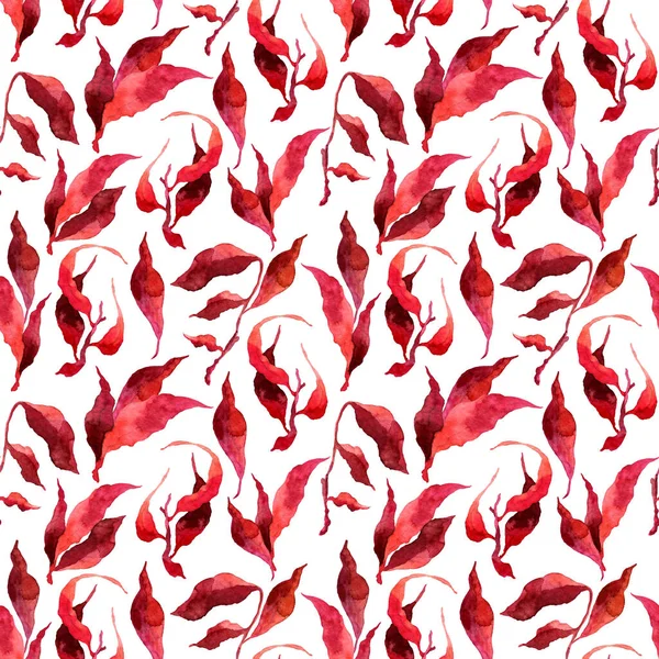 Hand painted watercolor red leaves seamless floral pattern background. twig and leaves seamless watercolor leaf pattern for fabric, wallpapers, gift wrapping paper, scrapbooking.