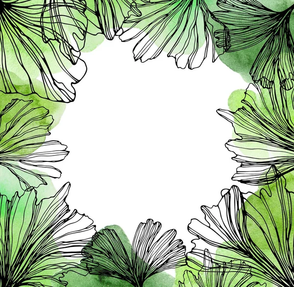 Cadre carré avec croquis aquarelle de feuilles de ginkgo biloba vert. Modèle à base de plantes botaniques carrées dessinées à la main pour les réseaux sociaux avec des plantes avec copyspace — Photo
