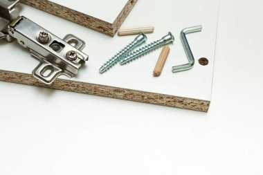 Mobilya montajı için yedek parça. mobilya yerleştirme arka planı.