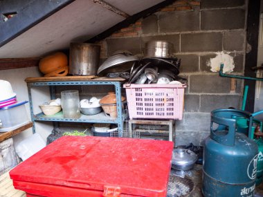 Tencere restoran Wang Lang Market Bangkok Tayland arkasında