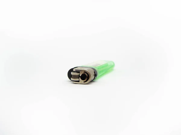 Briquet Gaz Vert Briquet Gaz Isolé Sur Fond Blanc Gros — Photo