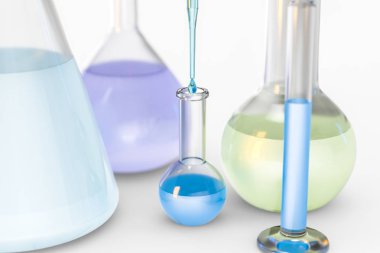 3D Rendering, laboratuvarda kimyasal gemiler