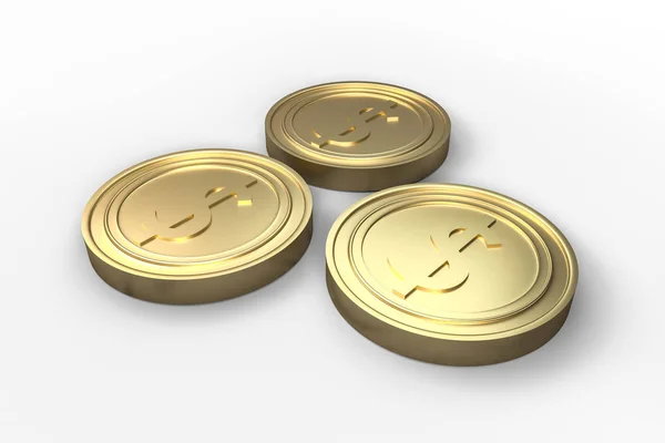 Monedas de oro con fondo blanco, 3d renderizado — Foto de Stock