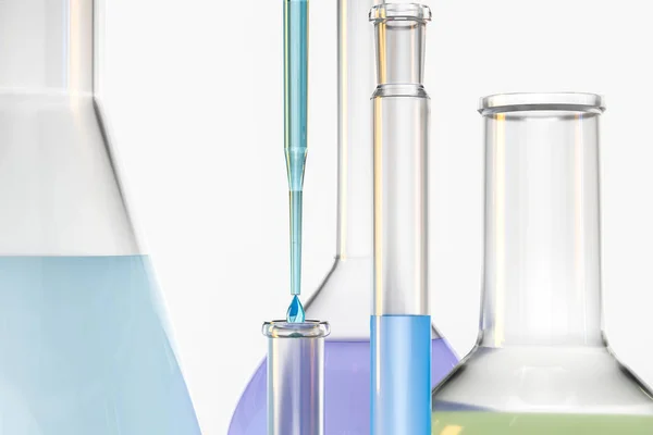 3d rendering, Recipientes químicos en el laboratorio — Foto de Stock