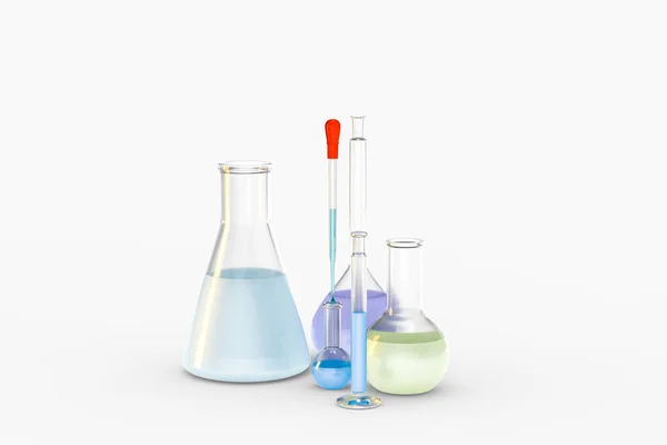 3D rendering, chemische schepen in het laboratorium — Stockfoto