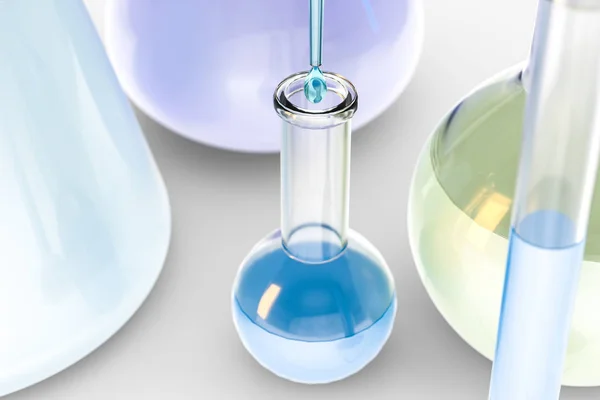 3d renderização, recipientes químicos no laboratório — Fotografia de Stock