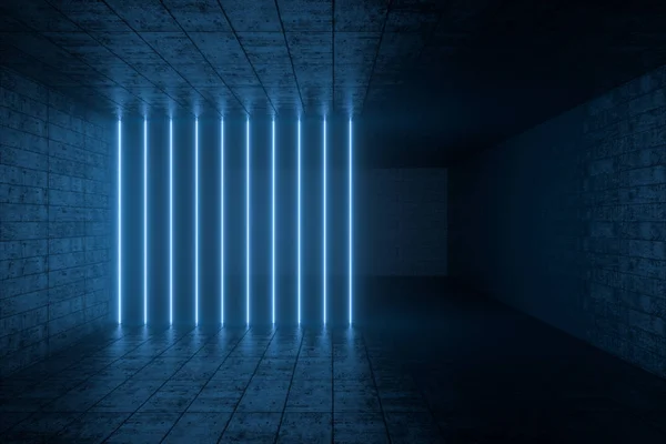 3D рендеринг, светящиеся магические линии в анбанированной комнате, темный фон — стоковое фото