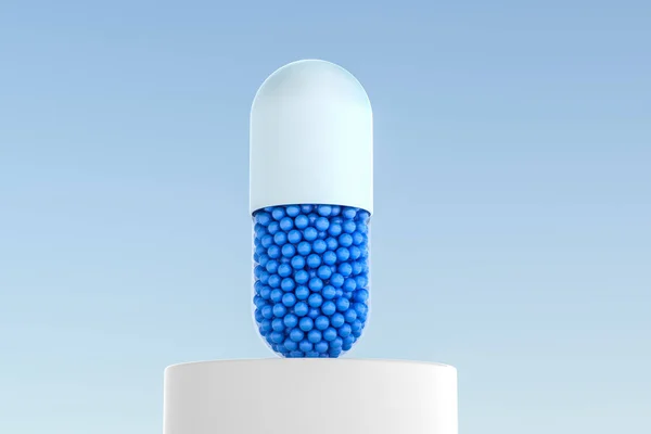 Renderização 3d, cápsula azul com fundo branco — Fotografia de Stock