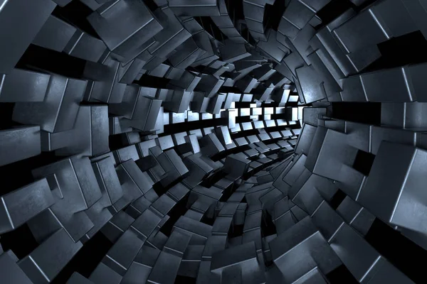 Rendu 3D, tunnel de science-fiction sombre, fond sombre — Photo