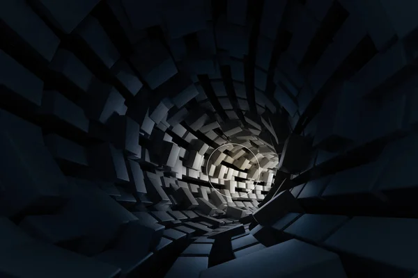 Renderização 3d, túnel de ficção científica escura, fundo escuro — Fotografia de Stock