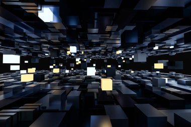 3D Rendering, küpler kurulu alanı, fantezi dünya