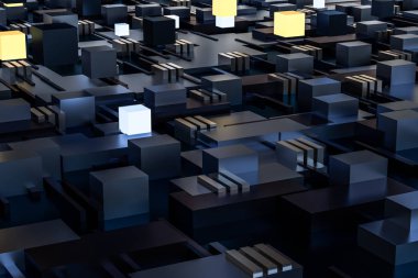 3D Rendering, küpler kurulu alanı, fantezi dünya