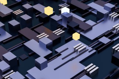 3D Rendering, küpler kurulu alanı, fantezi dünya