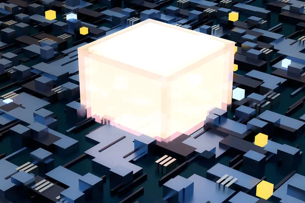 Rendu 3d, espace de planche de cubes, monde fantastique — Photo