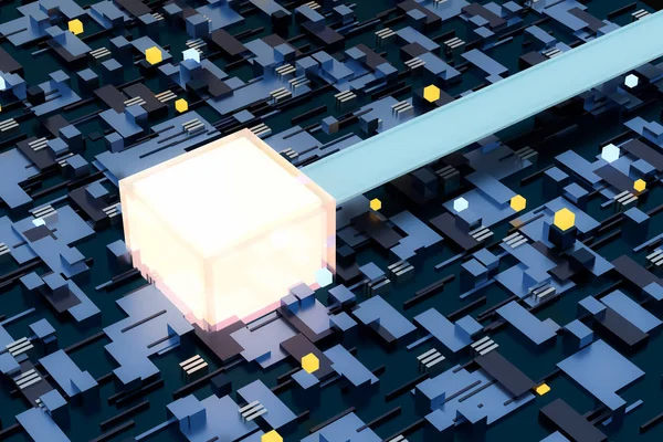 Rendu 3d, espace de planche de cubes, monde fantastique — Photo