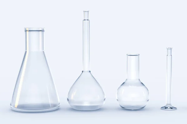 Renderização 3d, tubo de ensaio e copo no laboratório — Fotografia de Stock