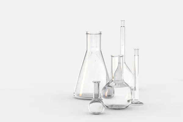 3D візуалізація, пробірка і склянка в лабораторії — стокове фото