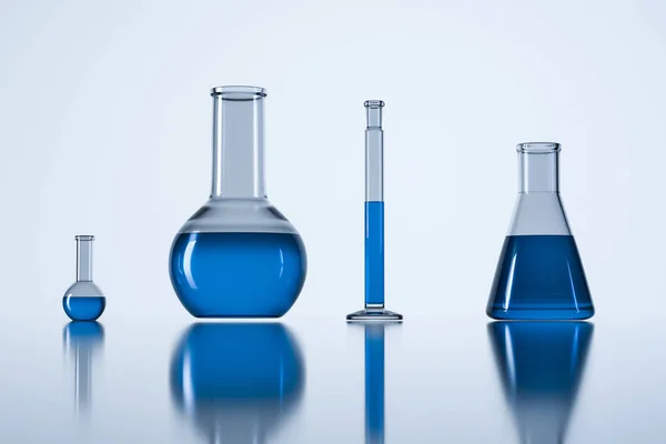 3D-Rendering, Reagenzglas und Becher im Labor — Stockfoto