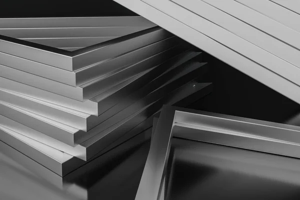 Rendu 3d, cadre métallique triangle, fond industriel — Photo