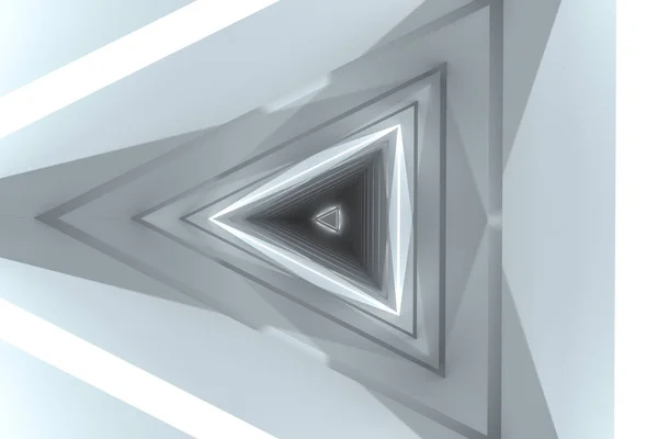 3d 渲染, 三角隧道与发光的线背景 — 图库照片