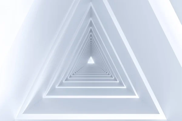 Трехмерный рендеринг, треугольный туннель на фоне светящихся линий — стоковое фото