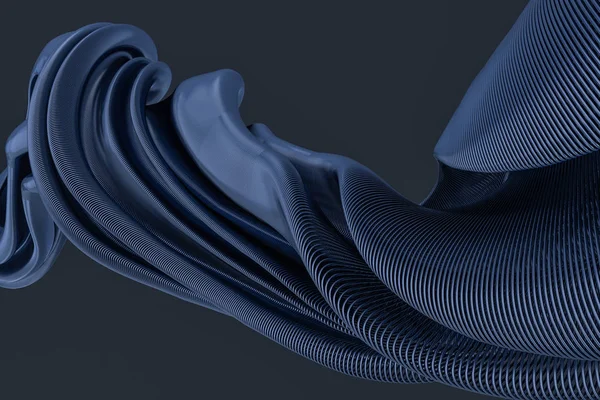 3d renderöinti, sininen metallinen aalto pinta — kuvapankkivalokuva