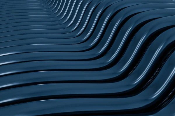 3d 渲染, 蓝色金属波表面 — 图库照片