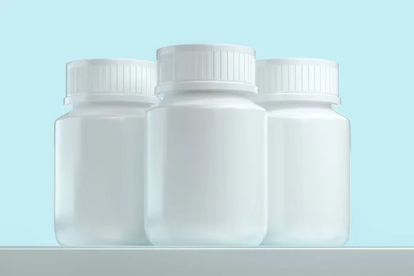 3d representación, frasco de medicina blanca, frasco de la píldora —  Fotos de Stock