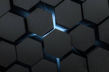 3D Rendering, koyu altıgen arka plan, Sci-Fi arka plan