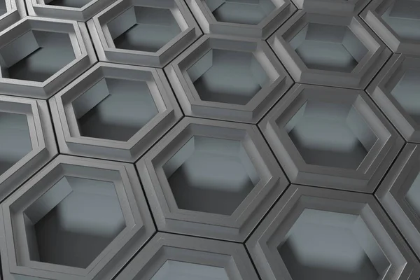 Rendu 3d, fond hexagonal foncé, fond de science-fiction — Photo