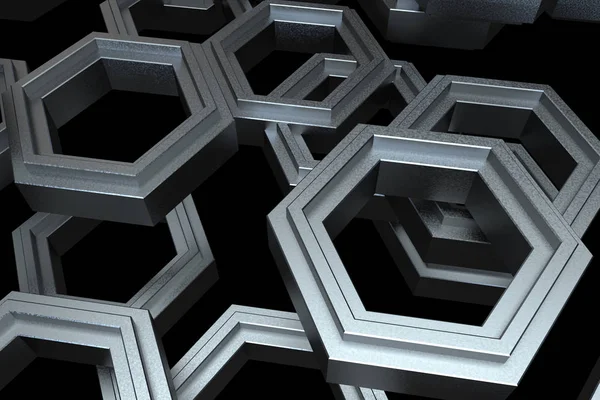 3D-Darstellung, dunkler sechseckiger Hintergrund, Sci-Fi-Hintergrund — Stockfoto