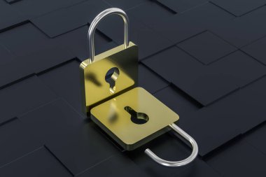 3D Rendering, dijital konsept arka planda metal kilit