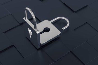 3D Rendering, dijital konsept arka planda metal kilit