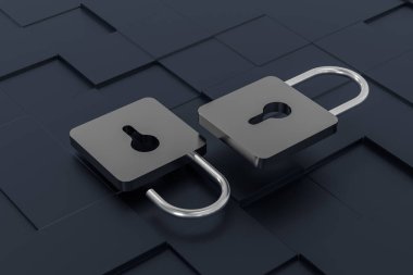 3D Rendering, dijital konsept arka planda metal kilit