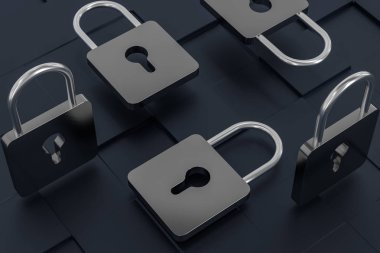 3D Rendering, dijital konsept arka planda metal kilit