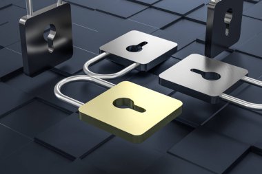 3D Rendering, dijital konsept arka planda metal kilit