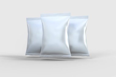 3D Rendering, beyaz arka planda beyaz ambalaj torbaları
