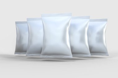 3D Rendering, beyaz arka planda beyaz ambalaj torbaları