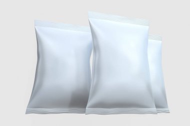 3D Rendering, beyaz arka planda beyaz ambalaj torbaları