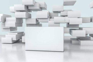 3D Rendering, beyaz arka planda beyaz ambalaj kutuları