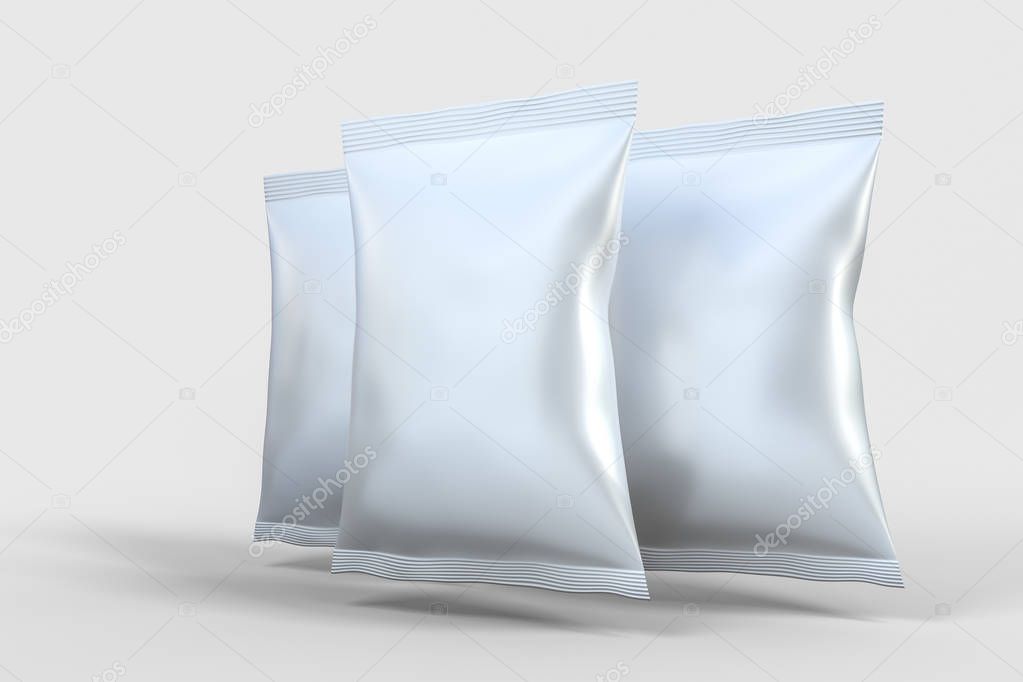 3d rendering, white packing bags with white background