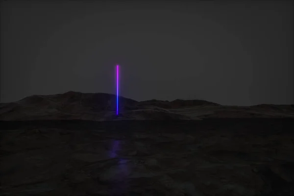 Красочные светящиеся линии с темным горным фоном, 3D рендеринг — стоковое фото