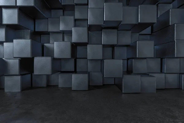 3d rendu, mur cubes créatifs avec plancher — Photo