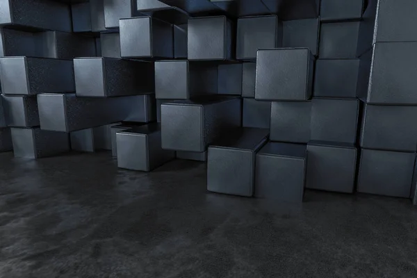 3D renderização, parede cubos criativos com piso — Fotografia de Stock