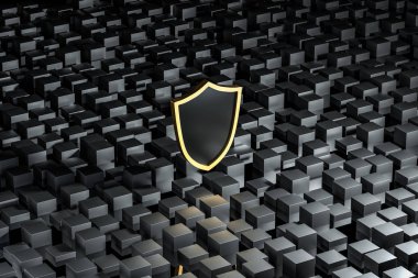 3d render, teknolojik arka plan ile bir savunma kalkanı