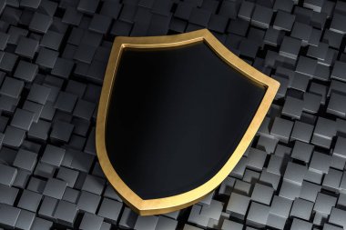 3d render, teknolojik arka plan ile bir savunma kalkanı