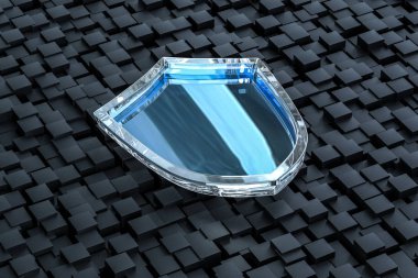 3d render, teknolojik arka plan ile bir savunma kalkanı