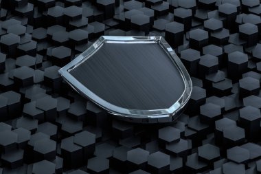 3d render, teknolojik arka plan ile bir savunma kalkanı