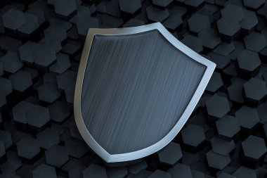 3d render, teknolojik arka plan ile bir savunma kalkanı