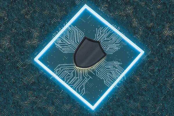 3d rendering, a defense shield with technological background